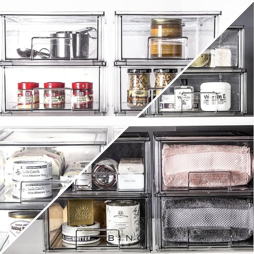 BINO Stackable Storage Drawers - Clear Small Organizers for Bathroom & Vanity Cabinet