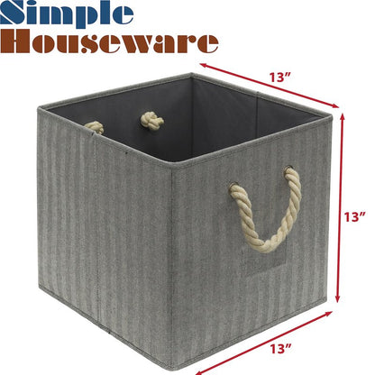 SIMPLE HOUSEWARE 13-Inch Cube Storage Bin With Braided Handles, 3 Pack, Gray