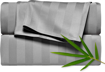 Pure Bamboo California King Sheets - 100% Organic Viscose Bed Set, Soft & Cooling, Jacquard Stone