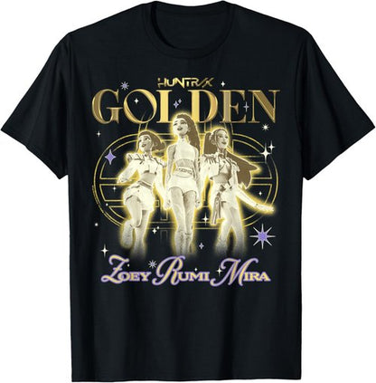 Huntrix Kpop Demon Hunters T-Shirt - Stylish Golden Zoey Rumi Mira Design for Fans